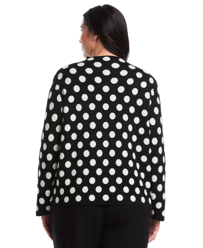 Plus Size Dot Print Mock Neck Sweater (Black)