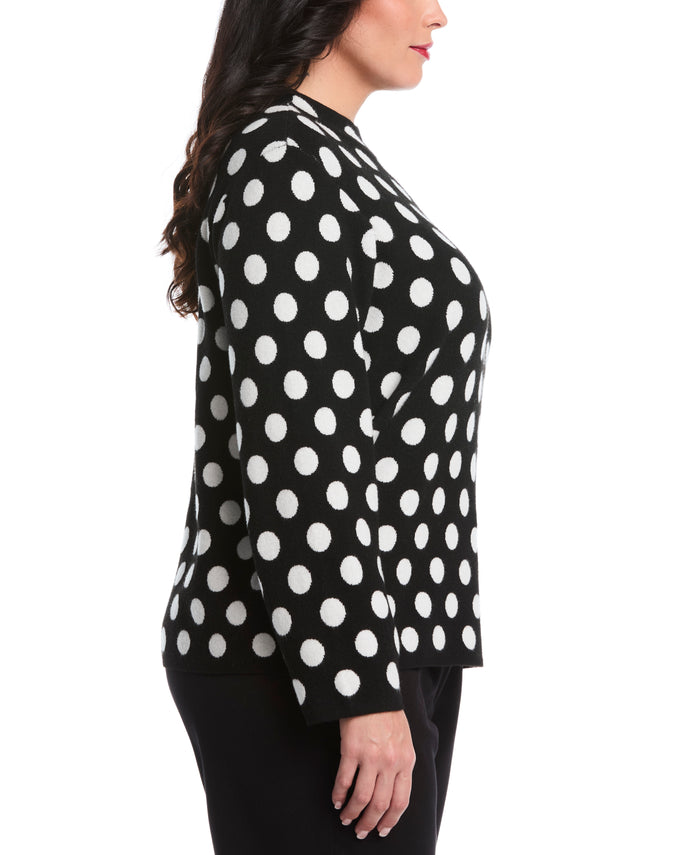Plus Size Dot Print Mock Neck Sweater (Black)