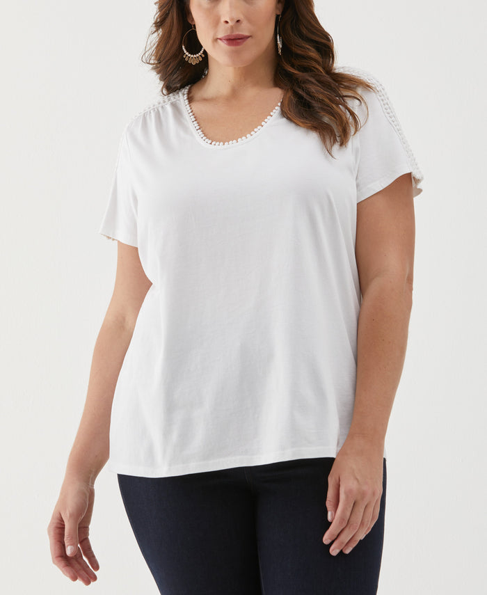 Plus Size Dot Trim Tee (White)