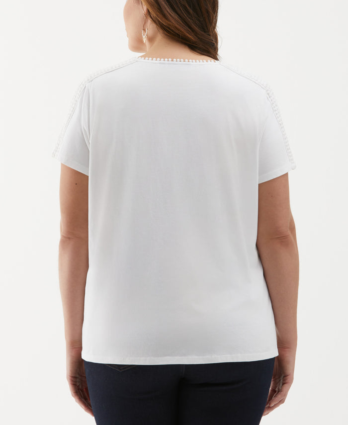 Plus Size Dot Trim Tee (White)