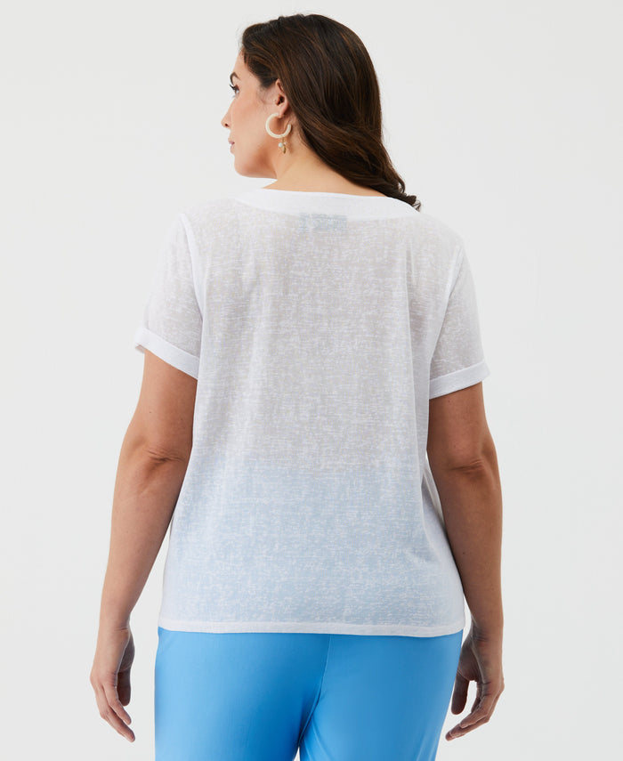 Plus Size Eco Floral Print Lace-Up Tee (White)