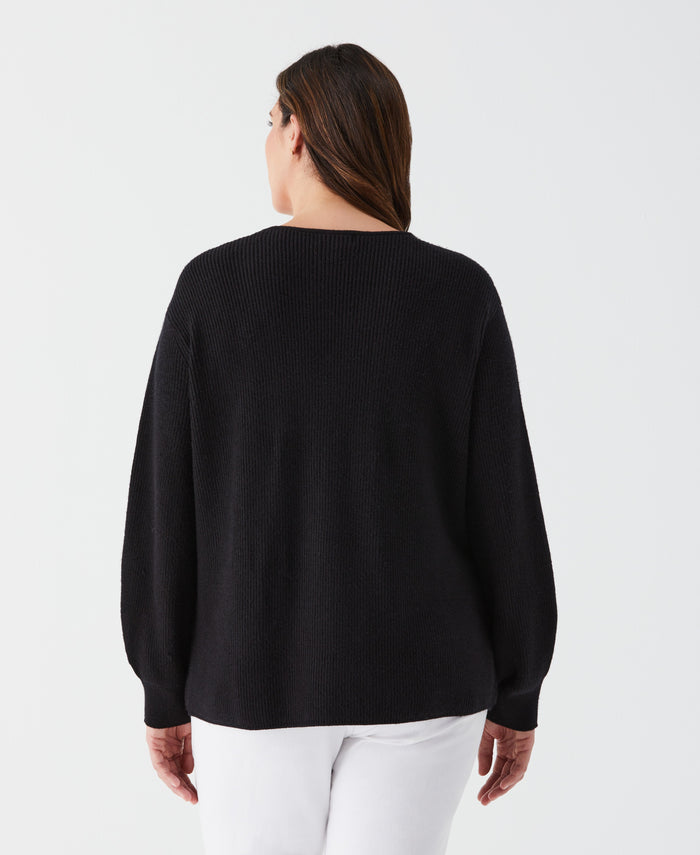 Plus Size Embellished V-Neck Sweater (Black)