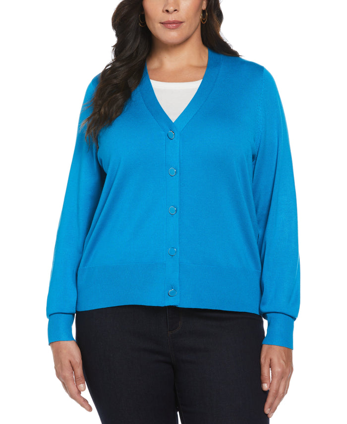 Plus Size Enamel Button Cardigan Sweater (Methyl Blue)