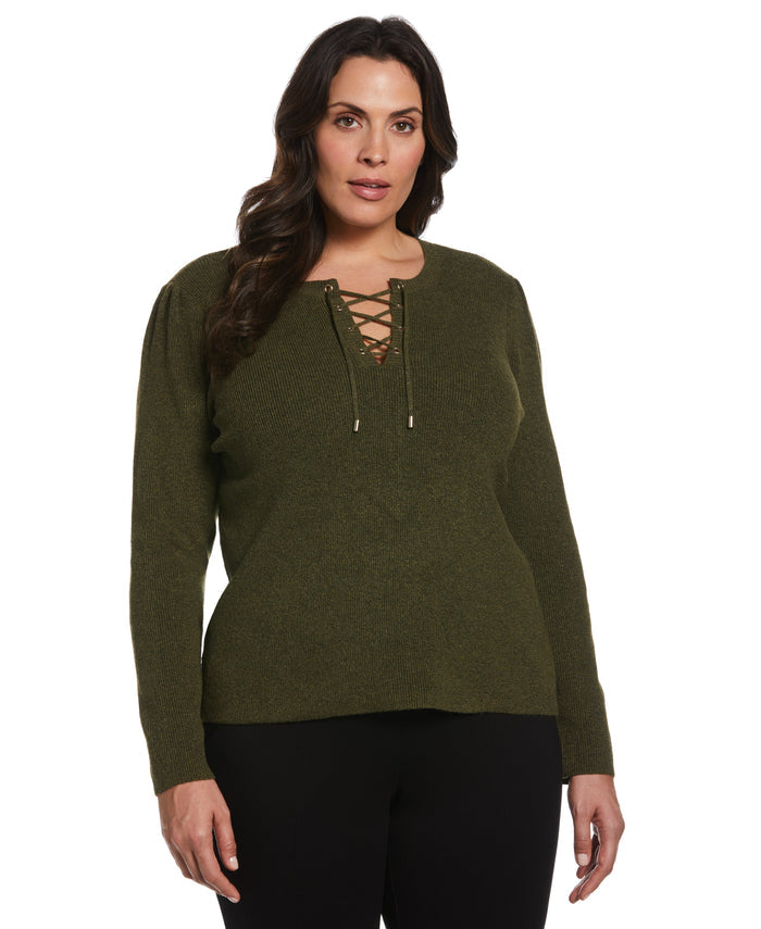 Front Lace-Up Sweater (Aloe)