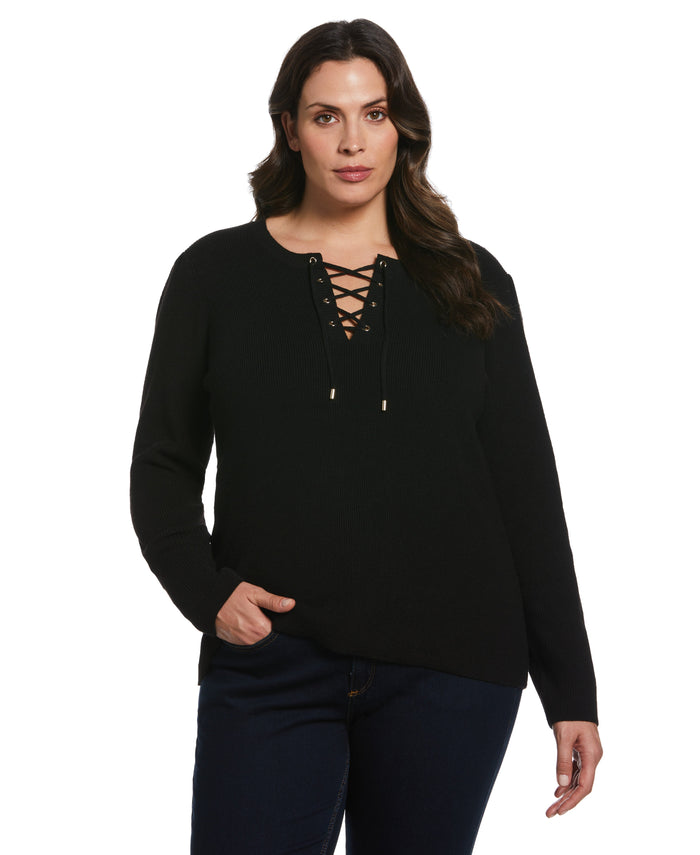 Front Lace-Up Sweater (Black)