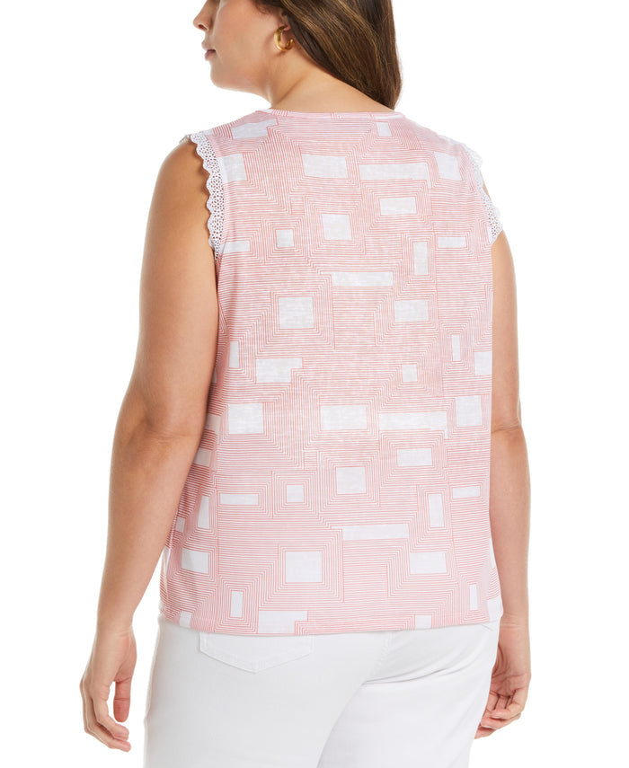 Geometric Print Crochet Trim Top (Grenadine)