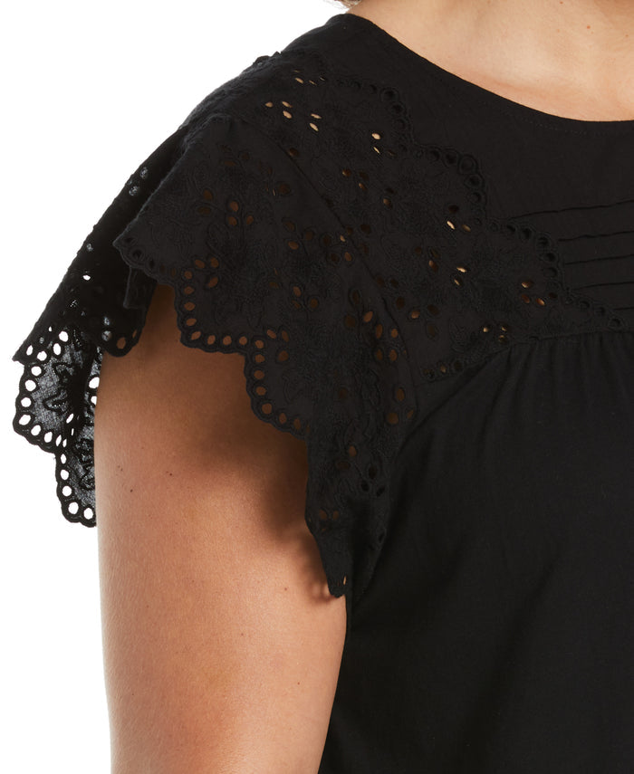 Knit Eyelet Tee Dress (Black)