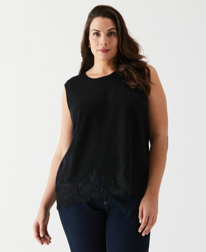 Plus Size Lace Trim Shell (Black)