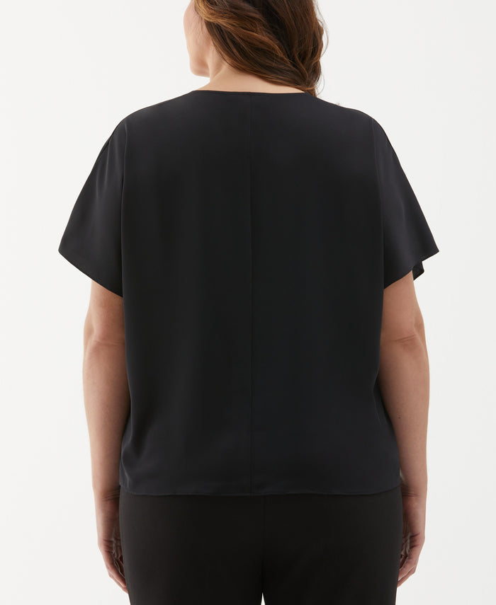 Plus Size Layered Dolman Sleeve Blouse (Black)