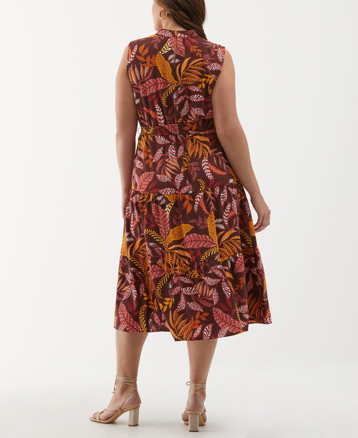 Plus Size Leaf Print Belted Dress (Decadent Chocolate)