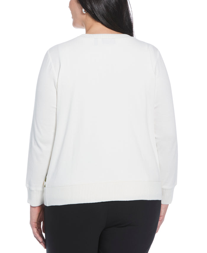 Plus Size Lemon Print Woven Front Cardigan (Star White)