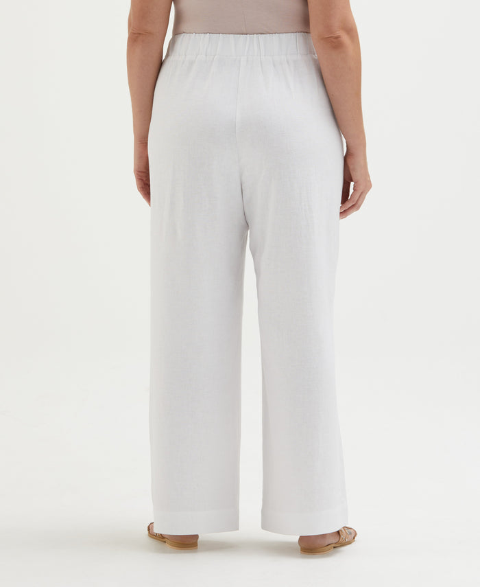 Plus Size Linen Blend Pleated Wide Leg Pant (White)