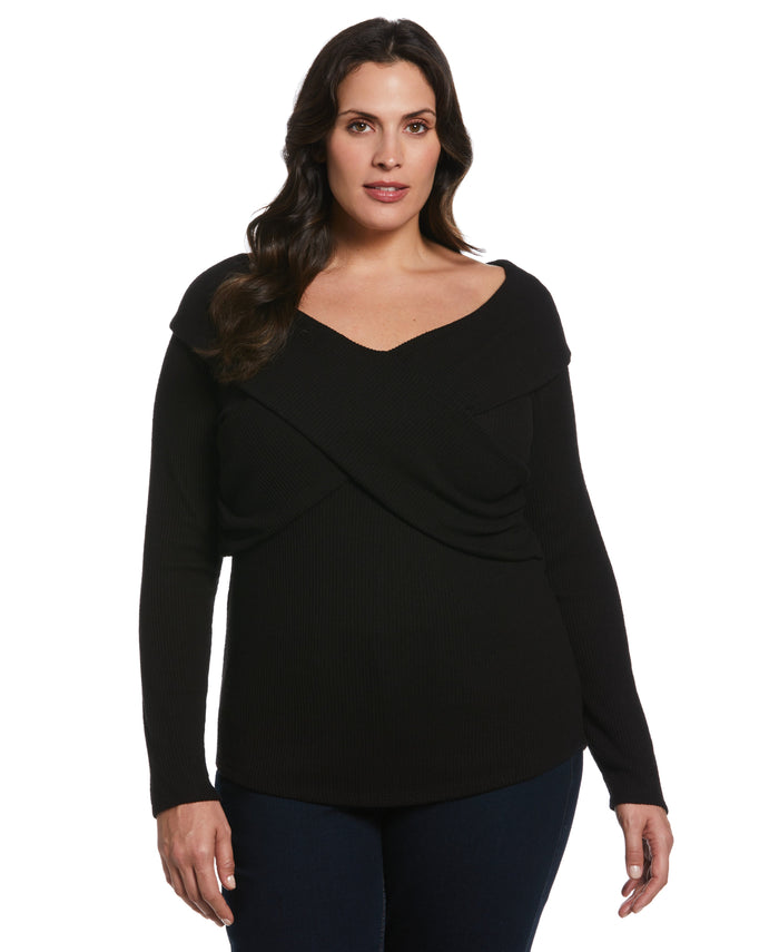 Marilyn Ribbed Crossover Top (Black)
