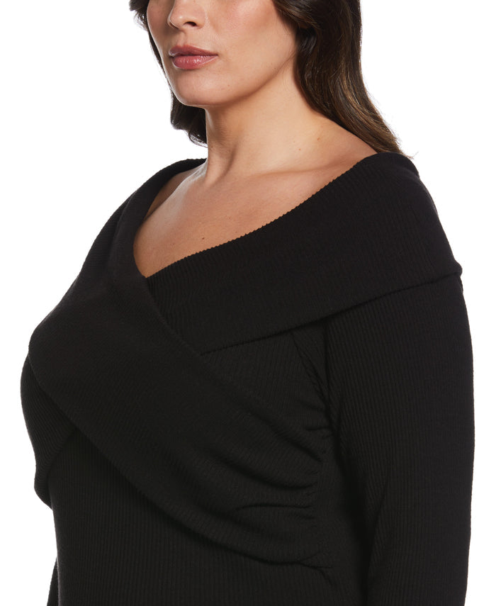 Marilyn Ribbed Crossover Top (Black)