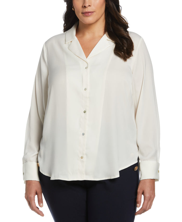 Notch Collar Silk Blouse (Star White)