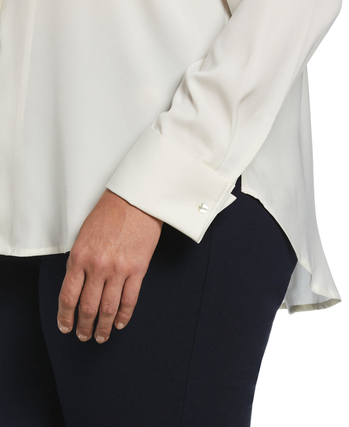 Notch Collar Silk Blouse (Star White)