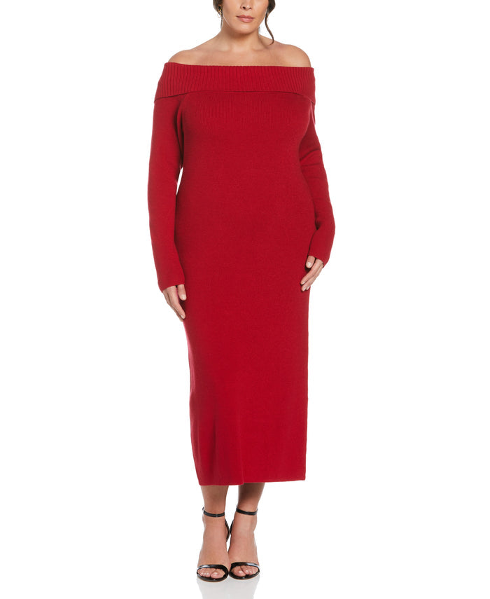 Off-the-Shoulder Sweater Dress (Ruby)