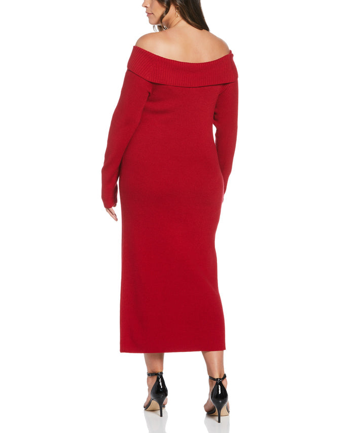 Off-the-Shoulder Sweater Dress (Ruby)