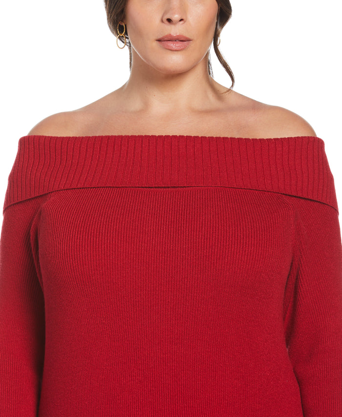 Off-the-Shoulder Sweater Dress (Ruby)