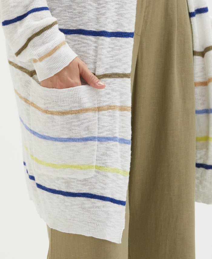 Plus Size Organic Cotton-Linen Blend Striped Duster Cardigan Sweater (Hydrangea)