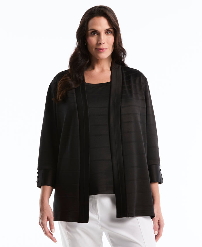 Plus Size Ottoman Knit Cardigan Sweater (Black)