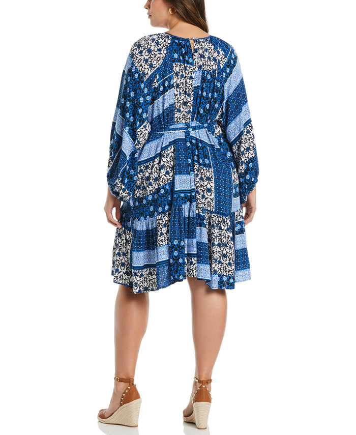 Paisley Print Flounce Dress with Self Fabric Tie (Princess Blue)