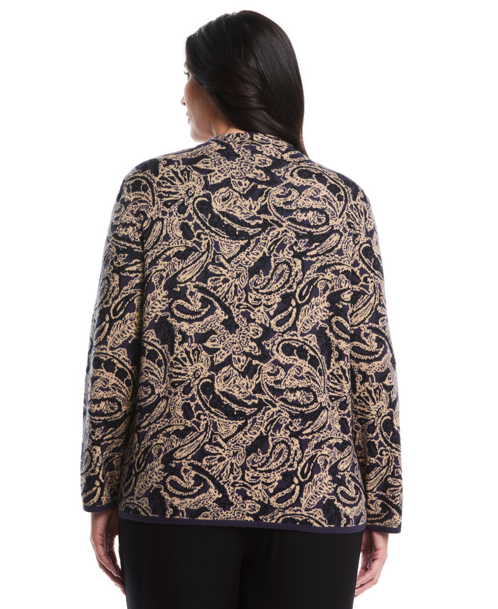 Plus Size Paisley Print Mock Neck Sweater (Peacoat)