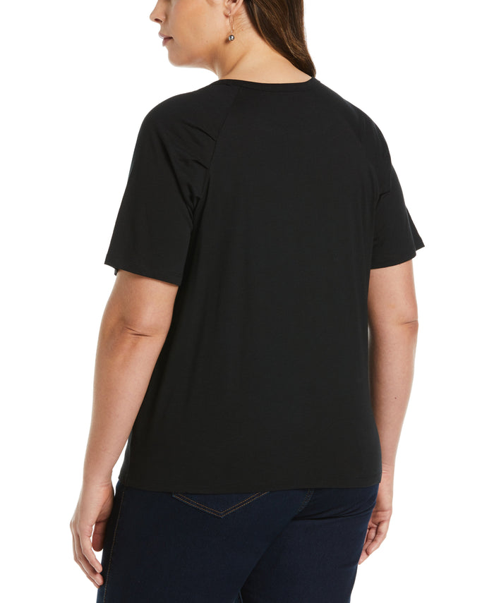 Pleated Raglan Sleeve Tee (Black)