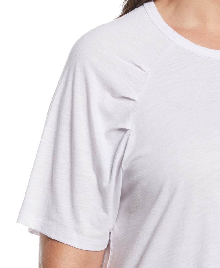 Pleated Raglan Sleeve Tee (White)