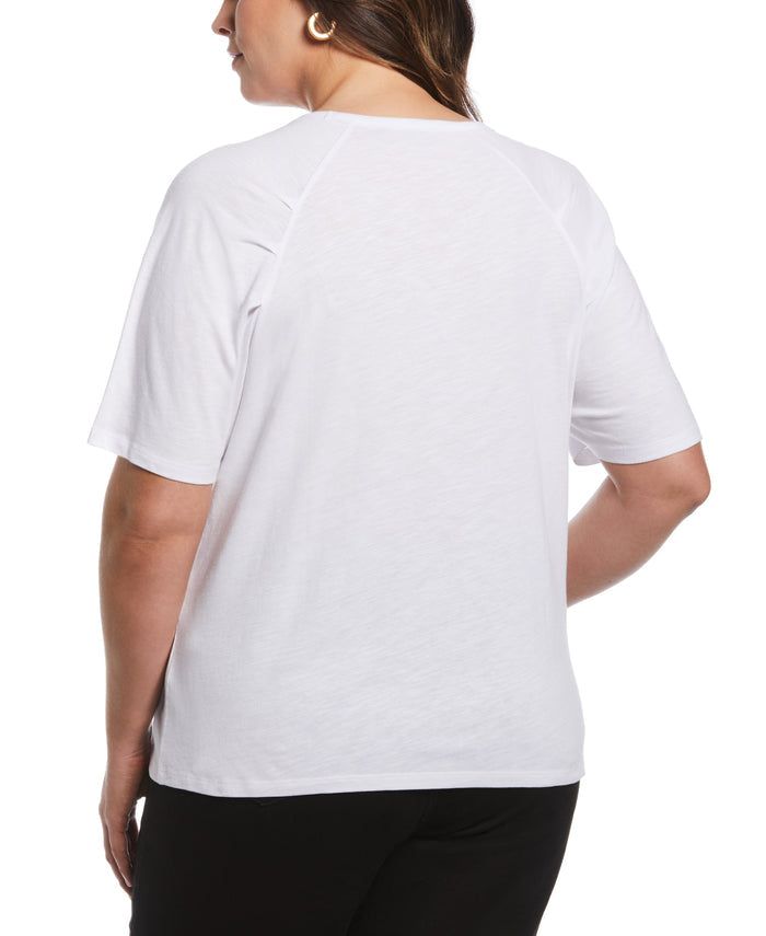 Pleated Raglan Sleeve Tee (White)