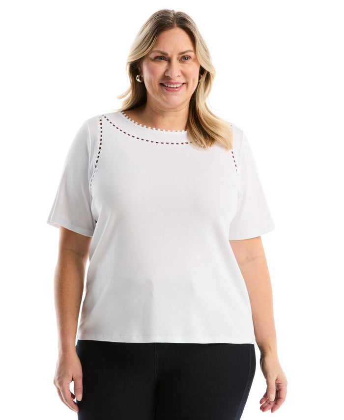 Plus Size Pom Trim Detail Top (White)