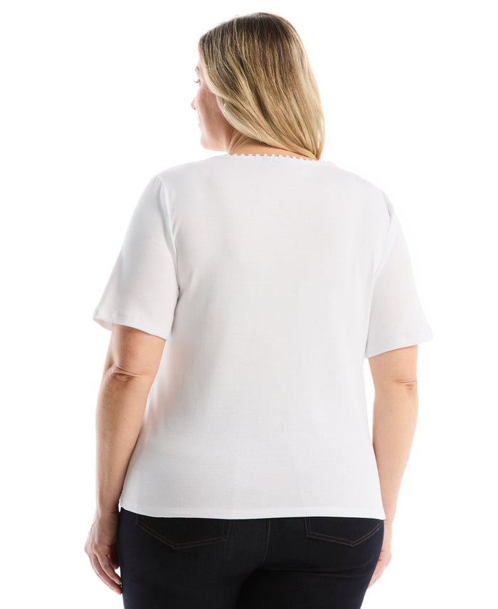 Plus Size Pom Trim Detail Top (White)