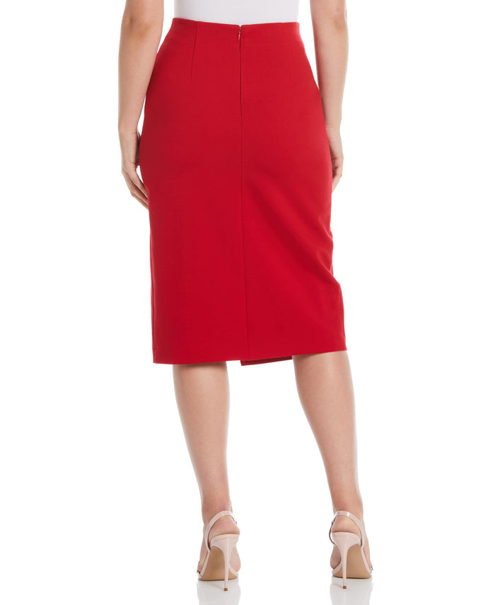 Ponte Asymmetrical Wrap Skirt (Ruby)
