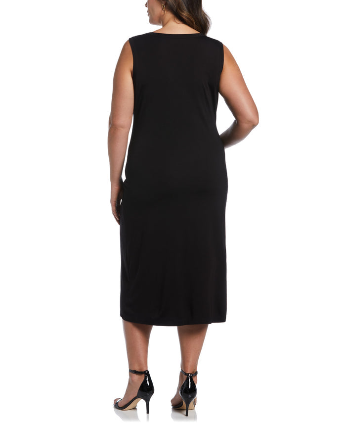 Ponte Knit Twist Front Midi Dress (Black)