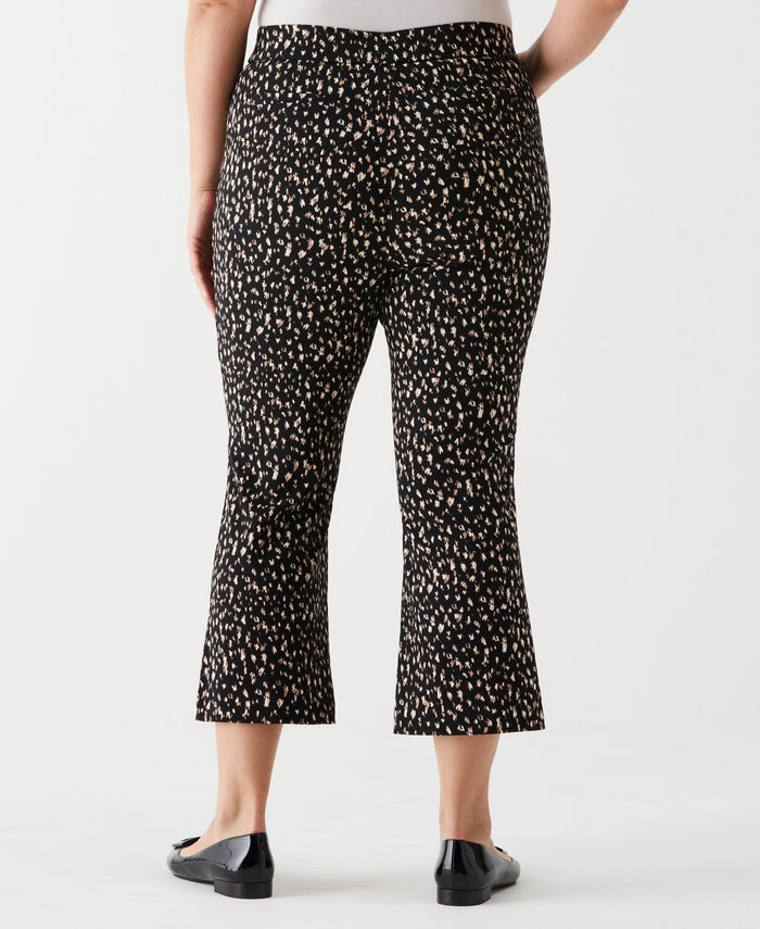 Plus Size Printed Crop Boot Cut Pant with Belt (Black)