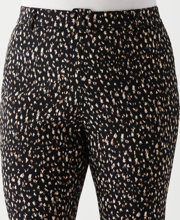 Plus Size Printed Crop Boot Cut Pant with Belt (Black)
