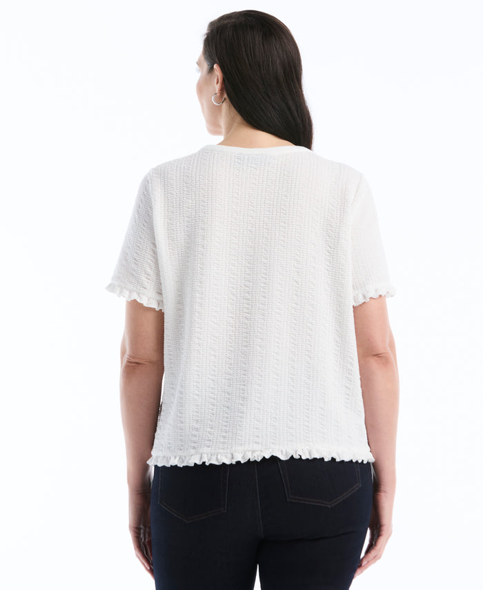 Plus Size Puckered Ruffle Sleeve Top (Star White)