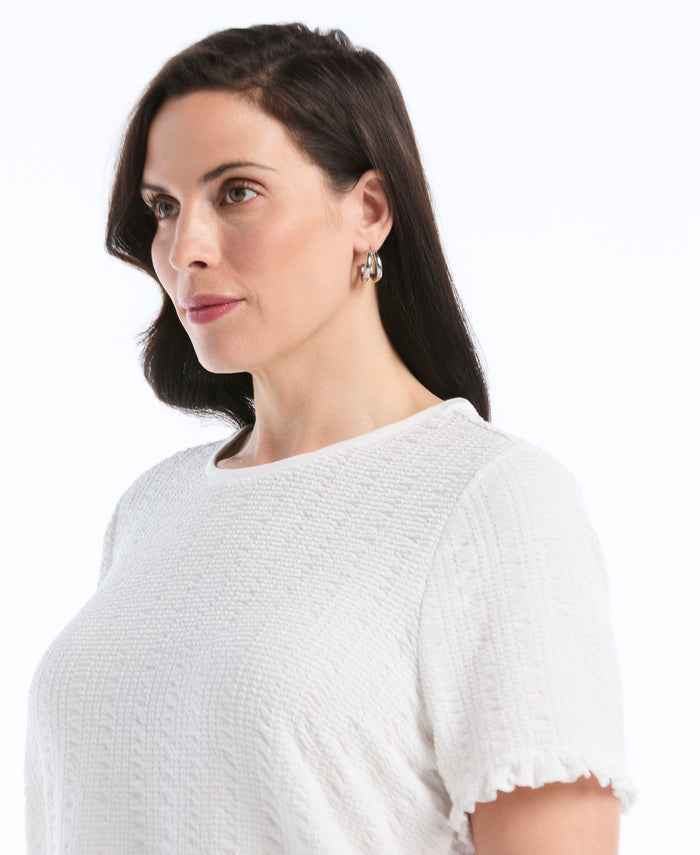 Plus Size Puckered Ruffle Sleeve Top (Star White)