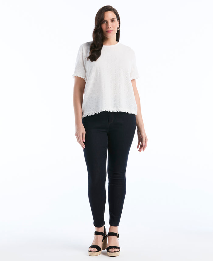 Plus Size Puckered Ruffle Sleeve Top (Star White)