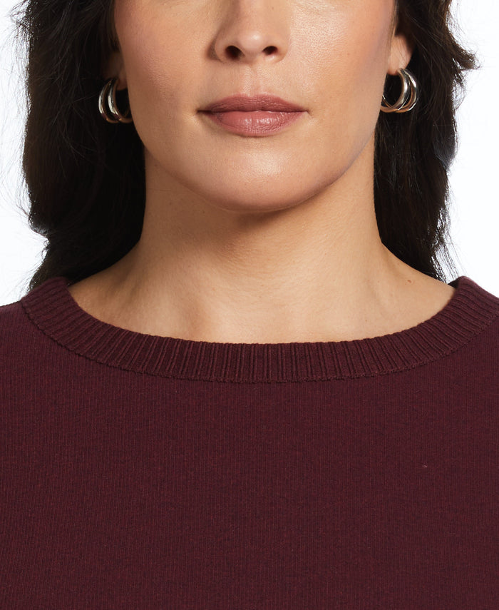 Plus Size Ribbed Asymmetrical Fringe Hem Top (Dark Cherry Heather)