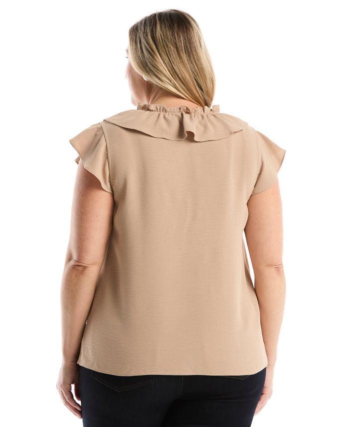 Plus Size Ruffle Blouse (Warm Taupe)