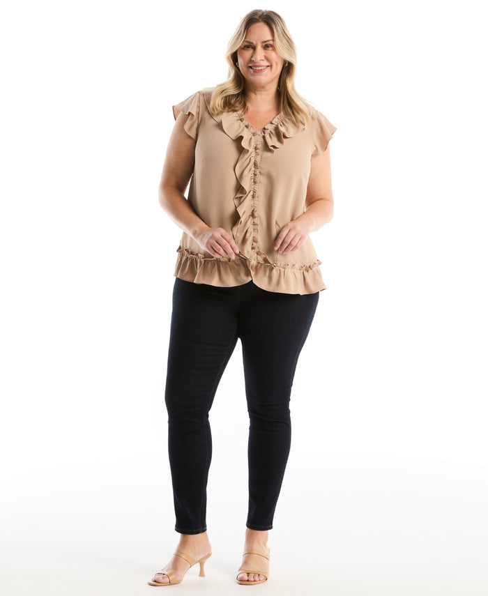 Plus Size Ruffle Blouse (Warm Taupe)