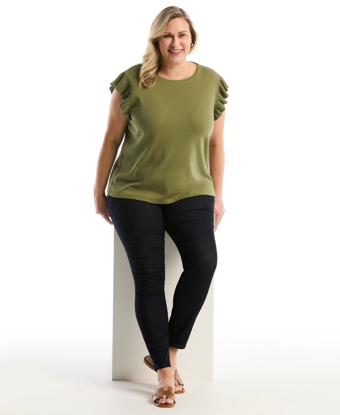 Plus Size Ruffle Top (Loden Green)