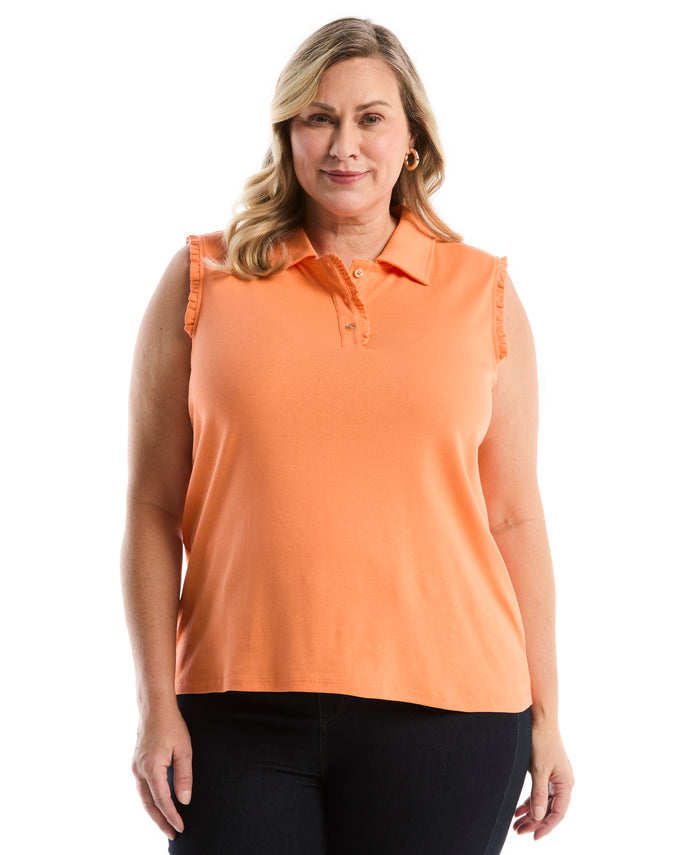 Plus Size Ruffle Trim Polo (Nectarine)
