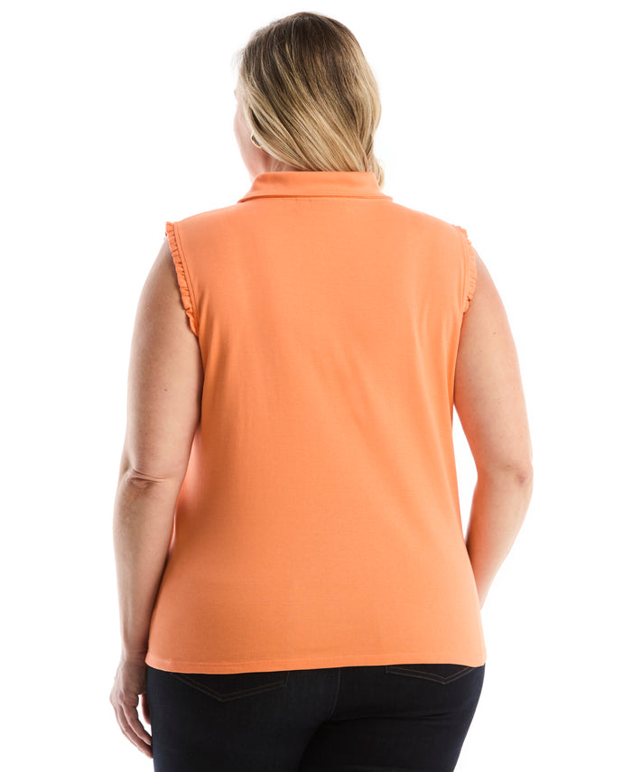 Plus Size Ruffle Trim Polo (Nectarine)