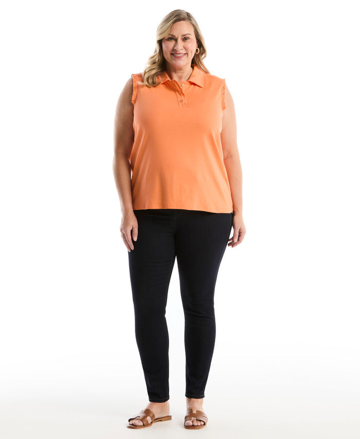 Plus Size Ruffle Trim Polo (Nectarine)