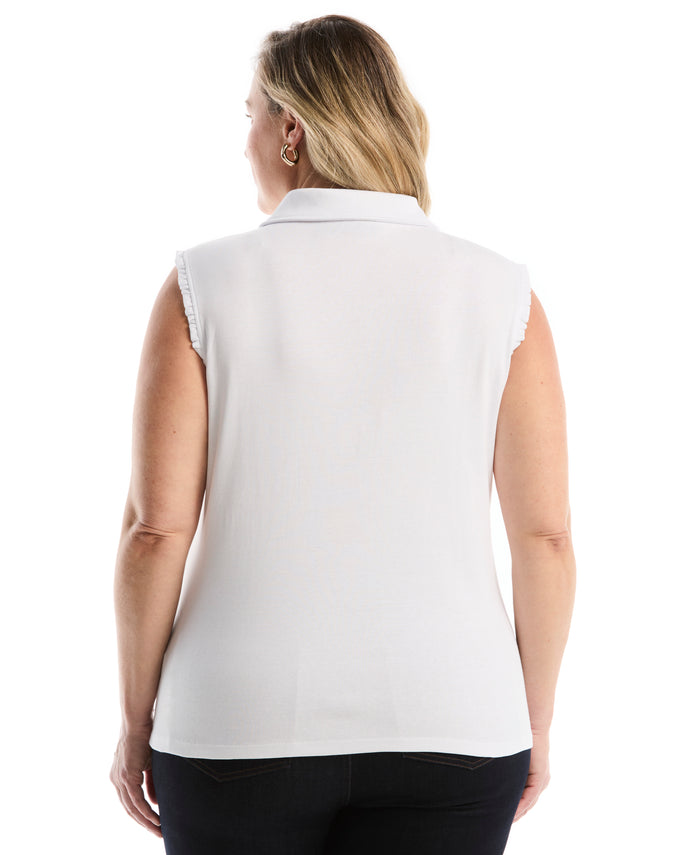 Plus Size Ruffle Trim Polo (White)