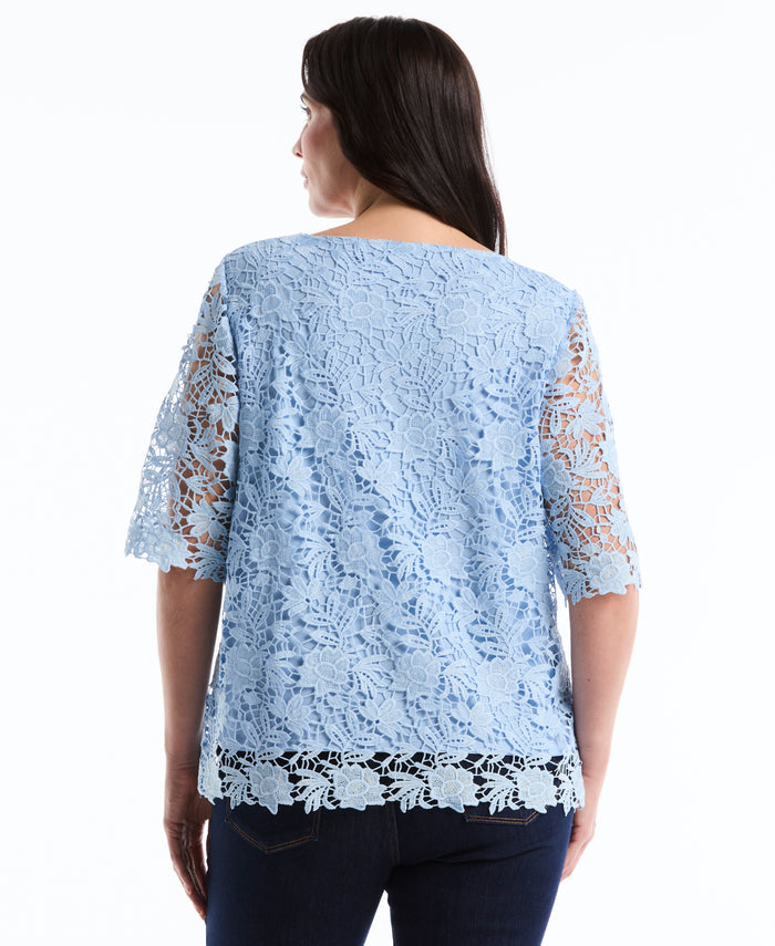 Plus Size Scalloped Lace Top (Cerulean)