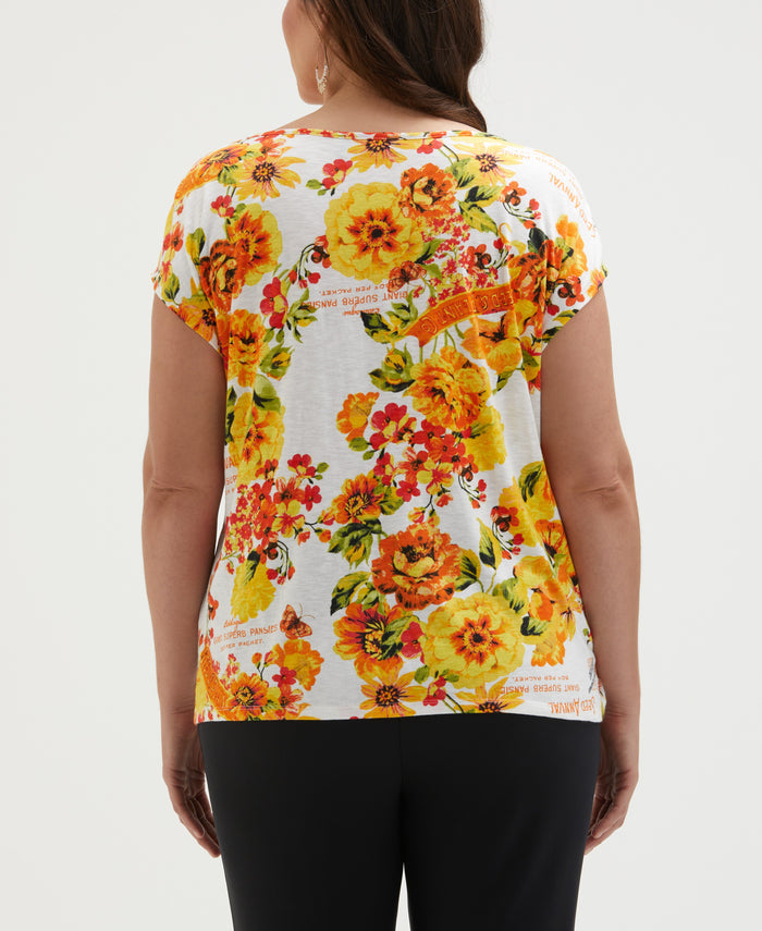 Plus Size Seed Packet Print Rivet Detail Tank Top (White)