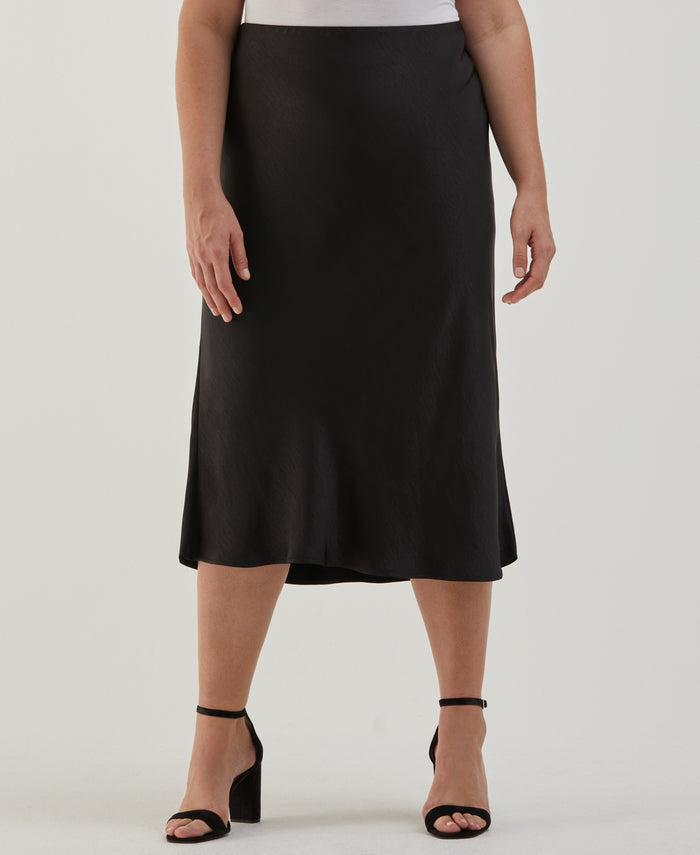 Plus Size Shine Midi Bias Skirt (Black)